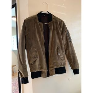 Dark Olive Velvet-like Bomber Jacket
